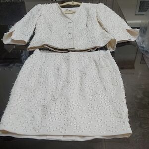 Marie St. Claire Cream Beaded Skirt & Jacket Suit Size 6P